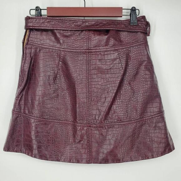 TANYA‎ TAYLOR Courtney Croc Embossed Faux Leather Skirt Cabernet Brown Size 8 - Picture 7 of 8
